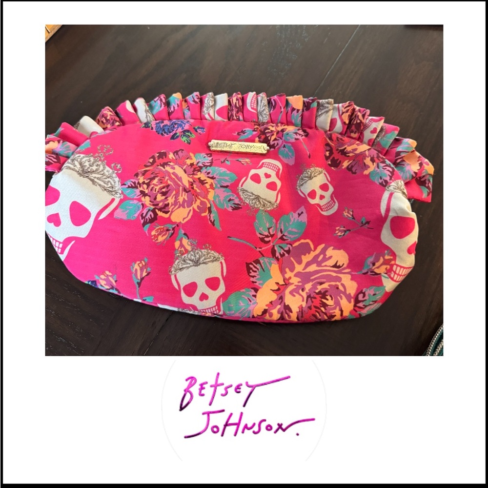 Betsey Johnson Black and Pink Floral Make up Bag